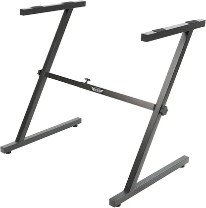 Stage Rocker Z-Style Keyboard Stand, Adjustable Width for 61/88 Key Keyboards, Sturdy & Durable Digital Piano Stand, Easy Storage, Sleek Black.