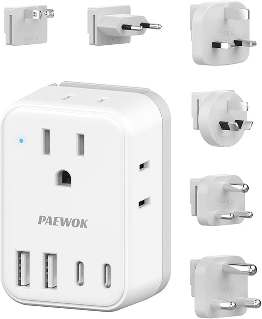 PAEWOK European Travel Plug Adapter Set, Type C/G/A/I/D/M Detachable Plugs