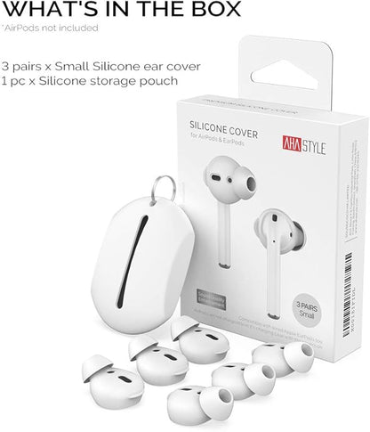 AhaStyle 3 Pairs AirPods Ear Tips Silicone Earbuds Cover [Not Fit in The Charging Case] Compatible with Apple AirPods (3 Pairs Small, White)