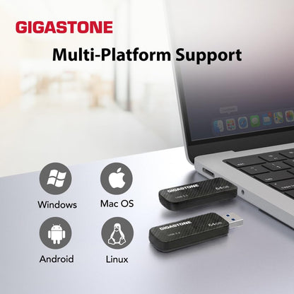 GIGASTONE 64GB USB 3.2 Flash Drive, 80MB/s High-Speed Data Transfer, Carbon Fiber Design, Retractable