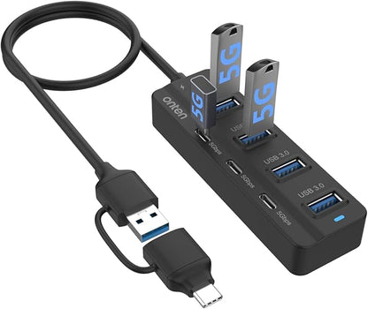 Onten USB C Hub,7 Ports USB3.0 to USB-C HUB with a USB C to USB 3.0 Adapter. 3.2ft Cable 4*USB3.0 Ports,3*USB C Ports forThunderbolt 3/4 MacBook Surface Pro and More USB/USB C Devices