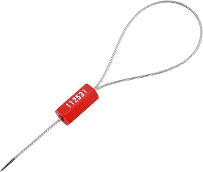Steel Security Cable Seals Metal Numbered Security Tags Tamper Proof Pull-Tite Container Trailer Seal Ties Straps (Red, Pack of 100pcs)