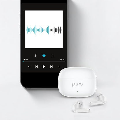 Puro Sound Labs PuroQuiet-Air Active Noise Cancelling Bluetooth Earbuds, Volume-Limited Wireless Earphones for Safe Listening, Soft Touch, Type-C Charging with Built-In Microphone & Secure Fit – White