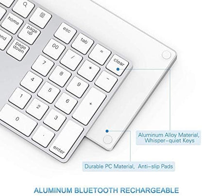 Lekvey Bluetooth Number Pad, Aluminum Rechargeable Wireless Numeric Keypad Slim 34-Keys External Numpad Keyboard Data Entry for Laptop, MacBook, MacBook Air/Pro, iMac, Windows, Surface Pro - Silver