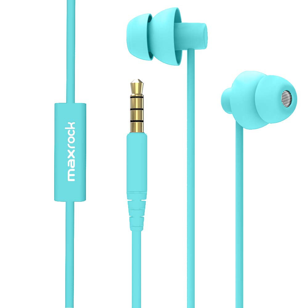 MAXROCK (TM Total Soft Silicon Headphones with Mic Sleep Travel Choice for Cellphones Tablets and 3.5mm Jack (Green)
