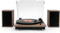 Victrola Montauk Vinyl Record Player, 3-Speed Belt Driven Turntable with Stereo Bluetooth Speaker Pair, RCA Output and 3.5mm Headphone Jack, Removable Dust Cover, Farmhouse Walnut Finish