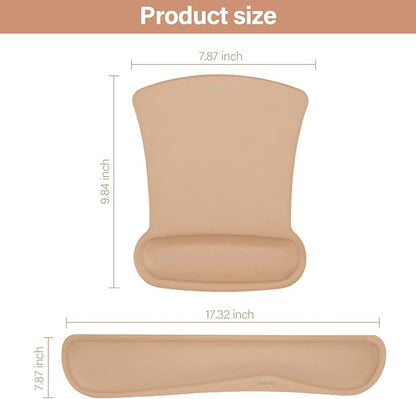 MOSISO Wrist Rest Support for Mouse Pad & Keyboard Set, Ergonomic Mousepad Non-Slip Base Home/Office Pain Relief & Easy Typing Cushion with Neoprene Cloth & Raised Memory Foam, Mocha