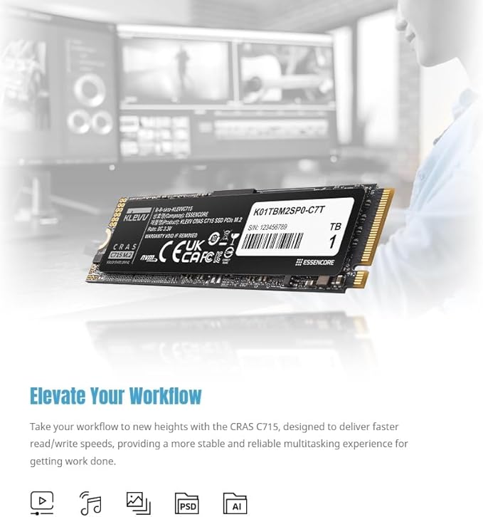 KLEVV CRAS C715 256GB M.2 2280 NVMe PCIe Gen3x4 Laptop & Desktop, up to 3000MB/s (K256GM2SP0-C7T)