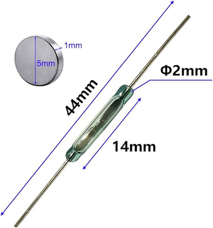 20pcs Glass Reed Switch Reed Contact Normally Open (N/O) Magnetic Induction Switch (2mm×14mm) with 20pcs Multi-Use Magnetic Sheet