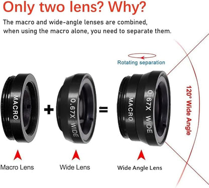 3 in 1 Cell Phone Camera Lens Kit Wide Angle Macro Fisheye Lens for iPad iPhone Samsung Android and Most Smartphones