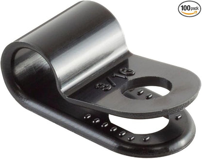 GTSE Black Nylon Plastic Cable Clamps, 3/16" Screw Mounts for Cable, Rope, Tube Management, 100 Pack