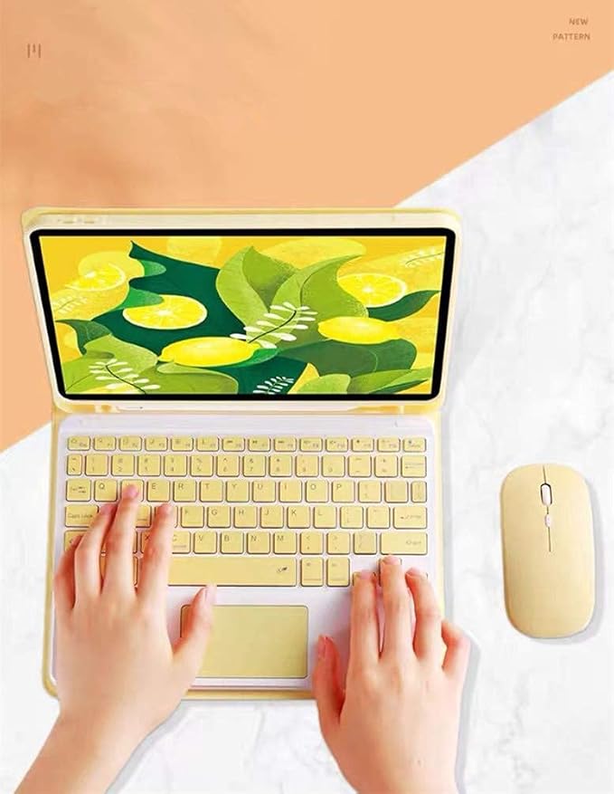 AnMengXinLing Keyboard Case for iPad Air 13 Inch (M3 2025/M2 2024)/Pro 12.9 6th/5th/4th Generation with Mouse Pencil Holder, Magnetically Detachable Keyboard Mouse, Yellow