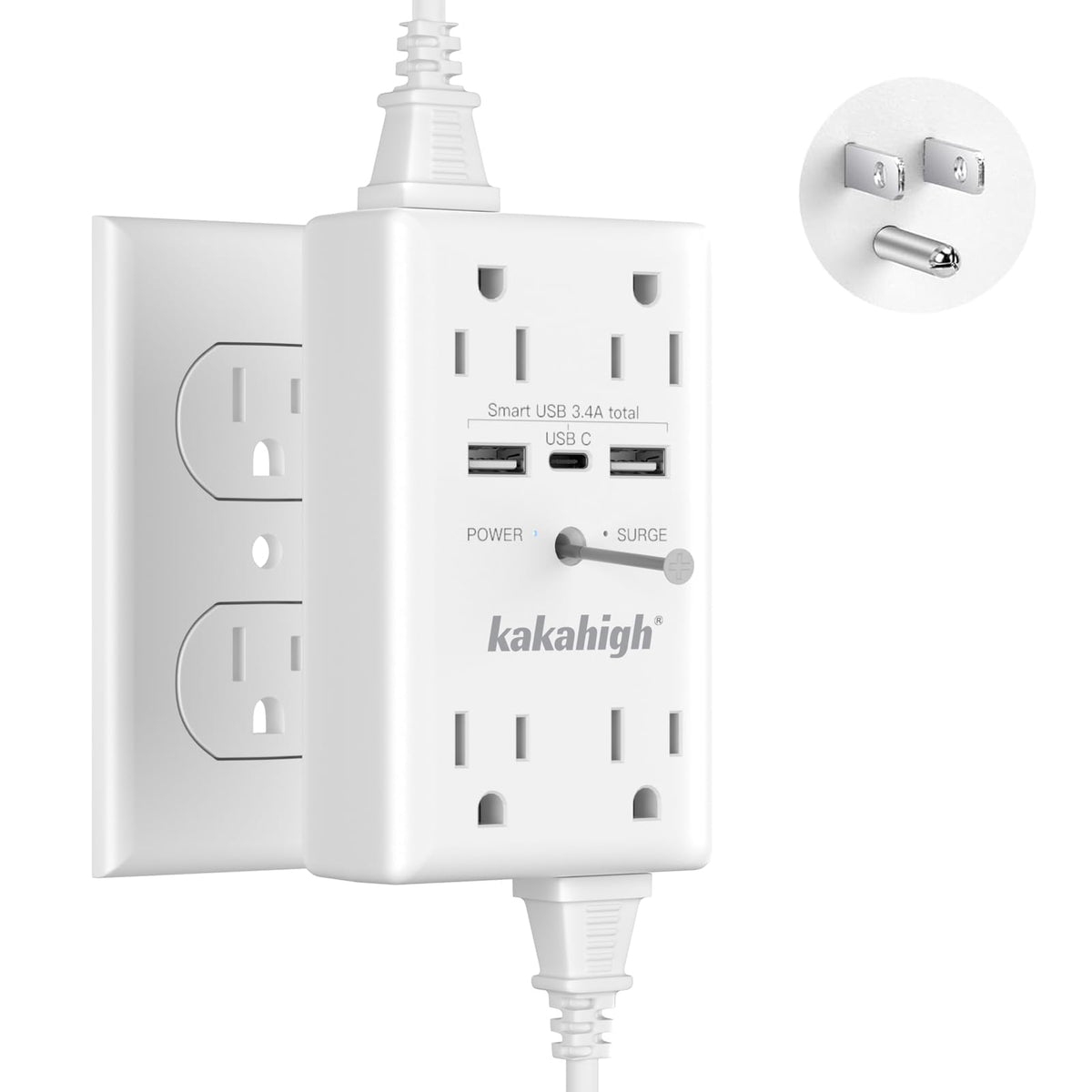 Wall Outlet Extender with Screw, 8 Way Outlets with Surge Protected