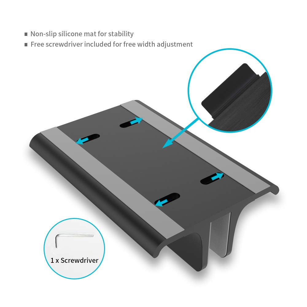 Vaydeer Double Adjustable Vertical Laptop Stand Newly Designed 2 Slots Aluminum Desktop Dual Holder for All MacBook/Chromebook/Surface/Dell/iPad Up to 17.3 Inches - Black