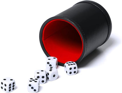 Leatherette Dice Cup Set Red Felt Lined Shaker with 6 Dot Dices for Yahtzee Farkle Bar Party Dice Games-5 Pack