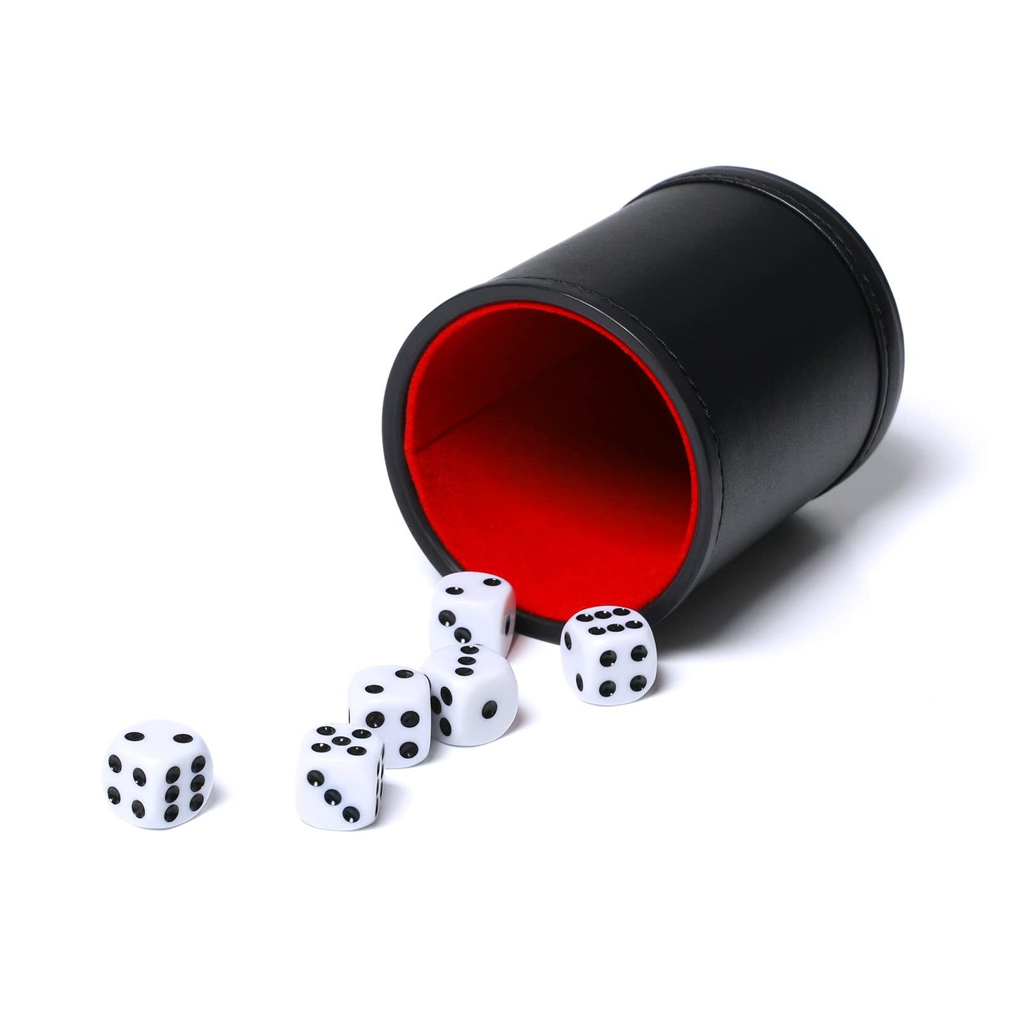 Leatherette Dice Cup Set Red Felt Lined Shaker with 6 Dot Dices for Yahtzee Farkle Bar Party Dice Games-5 Pack