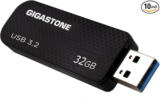 GIGASTONE 32GB USB 3.2 Flash Drive 10-Pack, 80MB/s High-Speed Data Transfer, Carbon Fiber Design, Retractable