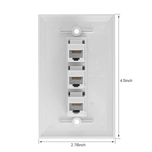 Ethernet Wall Plate, 3 Port Cat6 Female to Female Wall Jack Network RJ45 Keystone wall Outlet