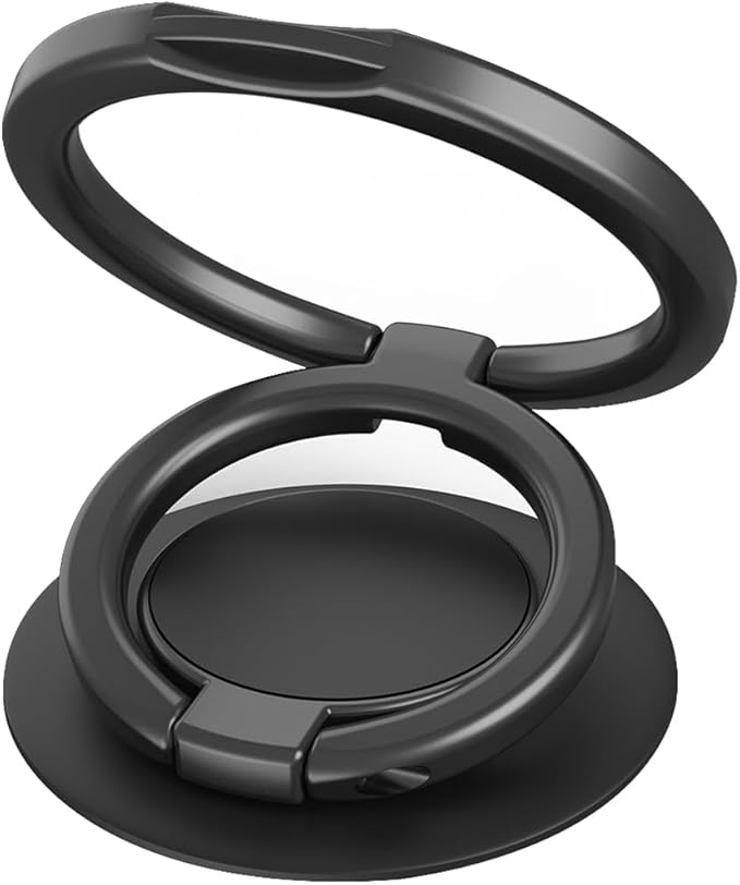 Phone Grip, Phone Ring Holder Finger Kickstand, Foldable & Adjustable Metal Cell Phone Rings Gripper Stand Work with Magnetic Car Mount for iPhone Samsung &Other Phones - Black