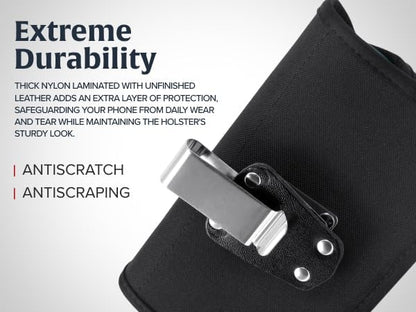 Turtleback Belt Clip for iPhone 16 Pro Max, 15 Pro Max, 14 Pro Max -Small- Fits w/Slim MagSafe Style Cases, Premium Black Nylon, Horizontal Belt Holder, Magnetic Closure HD Rotating Belt Clip