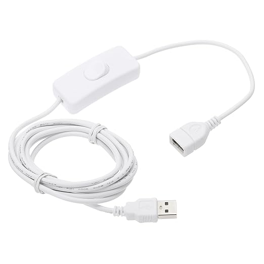 MECCANIXITY USB Extension Cable with ON/Off Toggle Switch 2m USB Male to Female Extension Cord for Desk Lamp Fan LED Light Strip White Pack of 1