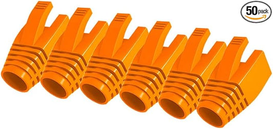 VIVOCH 50 Pcs Cat7 Cat7A Cat8 Strain Relief Boot, RJ45 Plug Connector Cover Modular Network Plug Cap Cable Connector Boots, Orange