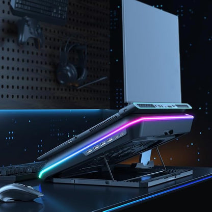 RGB Gaming Laptop Cooling Pad with Two Turbo Fan, Rapid Cooling for 15.6-19.3" Laptops, Variable Speed Control, 6 Adjustable Heights A5