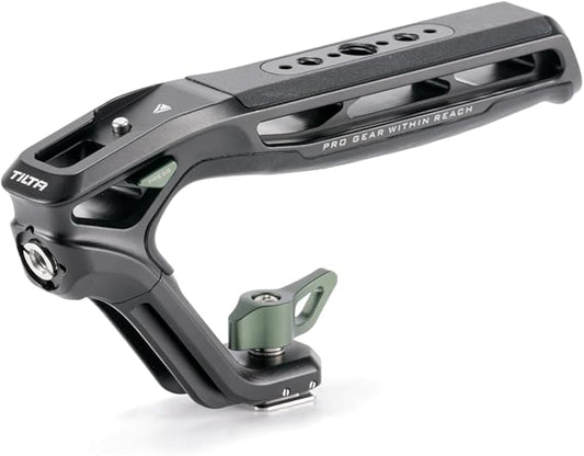 Tilta Xeno Top Handle for Filmmakers & Cameras - Black | Aluminum Alloy and Silicone Build | 1/4″-20 and 3/8″-16 Threads w/Locating Points | Safety Release Pin | Comfortable Handling (Cold Shoe)
