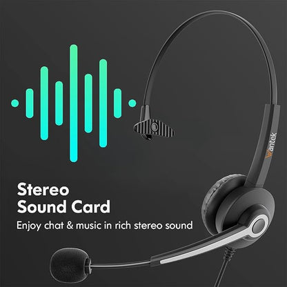 USB-A/USB C/3.5mm Jack 3-in-1 PC Headset, Wired & Noise with Noise-Cancelling Microphone for Laptop - Type-C Computer Headphones with Mic in-line Control for Home
