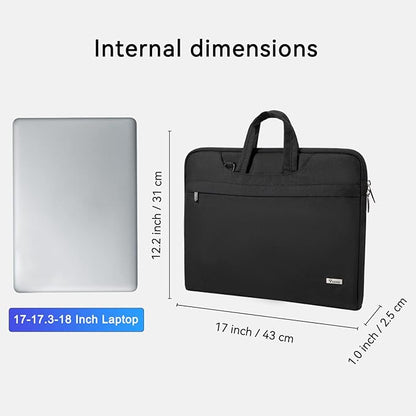 Voova Laptop Bag 17 17.3 Inch Waterproof Laptop Sleeve Case with Shoulder Straps & Handle, Computer Case Cover Slim Briefcase Compatible with 17-18” Hp Dell Asus Acer, Black