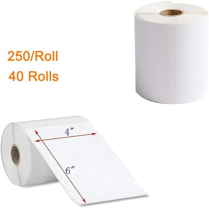 FungLam 4x6 Thermal Labels, 40 Rolls Thermal Printer Labels, 250 Labels/Roll, 1'' Core, Perforated and Strong Adhesive Shipping Labels, Compatible with Zebra and Most Thermal Label Printers