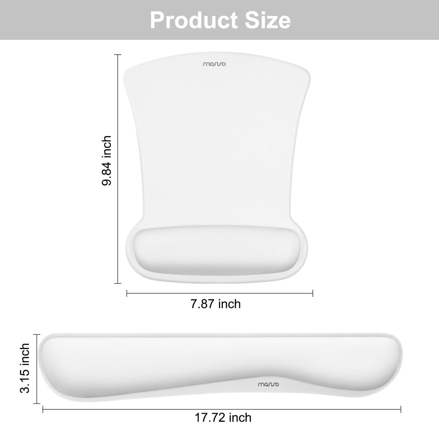 MOSISO Wrist Rest Support for Mouse Pad & Keyboard Set, Ergonomic Mousepad Non-Slip Base Home/Office Pain Relief & Easy Typing Cushion with Neoprene Cloth & Raised Memory Foam, White