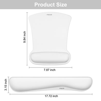 MOSISO Wrist Rest Support for Mouse Pad & Keyboard Set, Ergonomic Mousepad Non-Slip Base Home/Office Pain Relief & Easy Typing Cushion with Neoprene Cloth & Raised Memory Foam, White