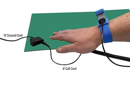 RubberStat Dual Layer ESD Compliant Workstation Rubber Table Mat Kit, Soldering, Cell Phone Repair, with Wrist Strap Set and Ground Cord - 48"x60" Green