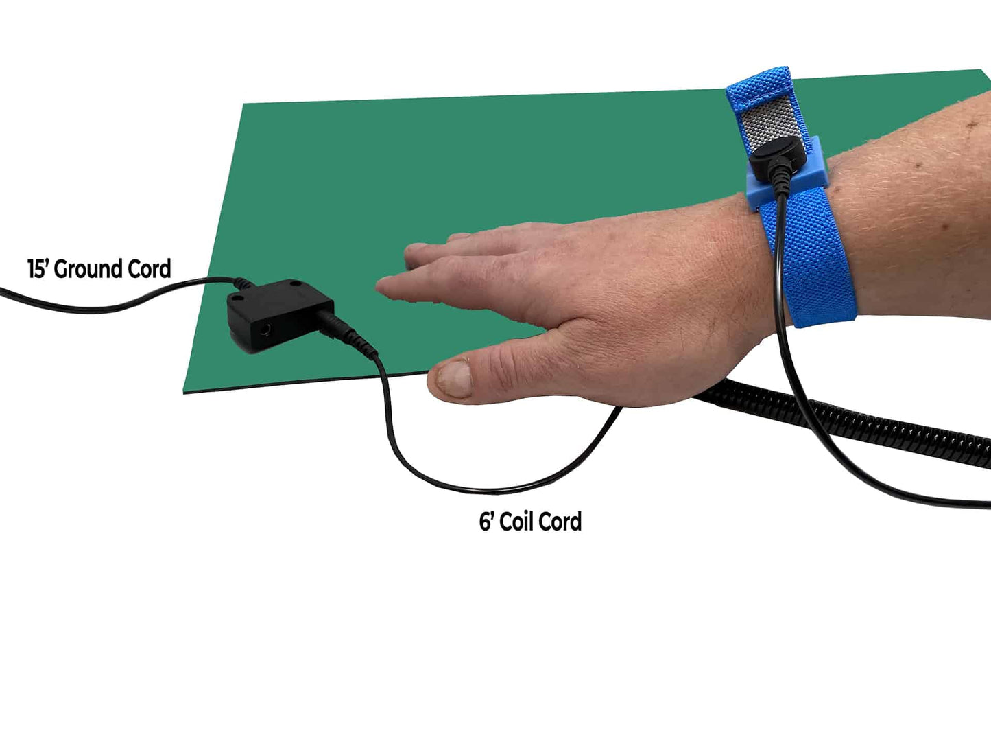 RubberStat Dual Layer ESD Compliant Workstation Rubber Table Mat Kit, Soldering, Cell Phone Repair, with Wrist Strap Set and Ground Cord - 24"x60" Green