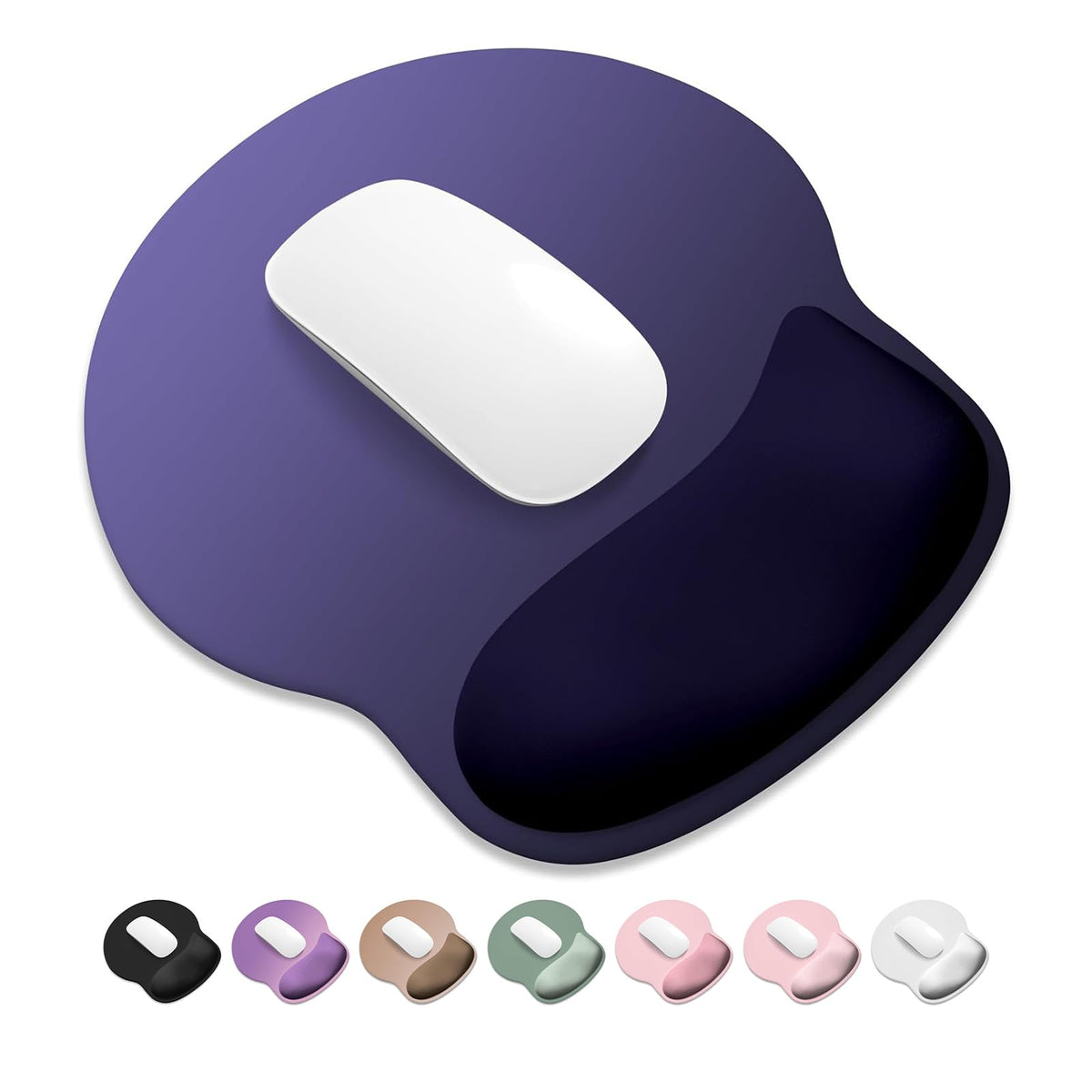 ITNRSIIET Ergonomic Mouse Pad with Wider Memory Foam Wrist Rest +17% - Curved Cushion Reduces Pressure 20%, Pain Relief, Non-Slip, Smooth, Cute Colors, 9.85 x 9 in, White
