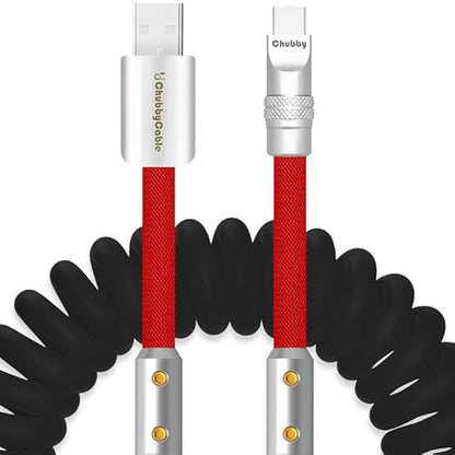 chubbycable Colorblock Chubby - Spring Braided Silicone Charge Cable Coiled USB C Cable Fast Charging Type C Charger Cord for Car, Black+Red, USB-A to Type-C, 2.29FT-3.6FT