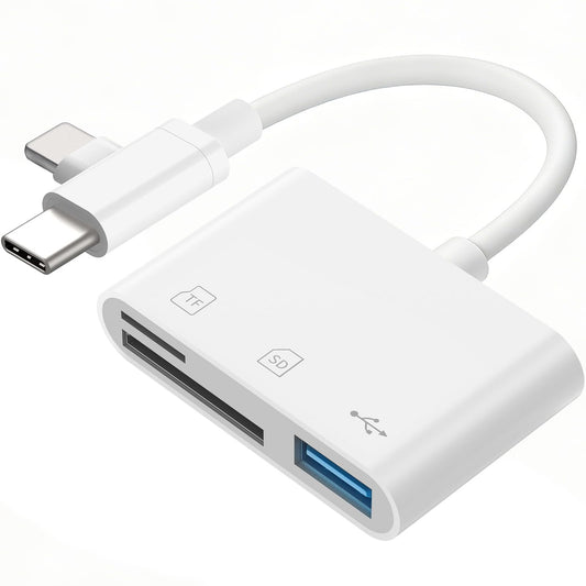 SD Card Reader for iPhone iPad, Micro SD Card Reader Memory Card Reader with USB Adapter Plug and Play Trail Game Camera Card Viewer Supports SD and TF Card No App Required