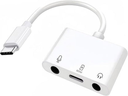 USB-C to Microphone & 3.5mm Audio Adapter with PD Fast Charging for Live-Streaming, 3-in-1 Aux to USB C Audio & MIC Splitter Compatible with iPhone 15/16, iPad Pro, Galaxy S25Ultra, and More