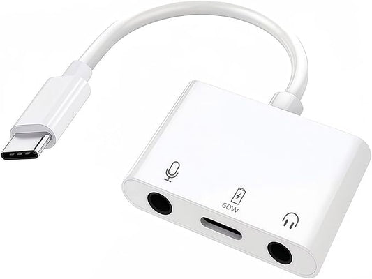 USB-C to Microphone & 3.5mm Audio Adapter with PD Fast Charging for Live-Streaming, 3-in-1 Aux to USB C Audio & MIC Splitter Compatible with iPhone 15/16, iPad Pro, Galaxy S25Ultra, and More