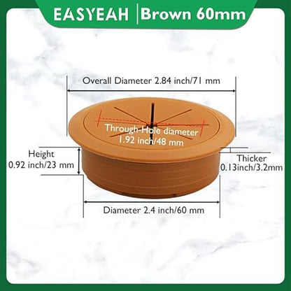 2 Pcs Desk Grommet 2-3/8" / 60 mm, Desk Hole Cover for Cables Brown, Cable Grommet ABS Plastic, Desk Hole Grommet for Home & Office Pc, Detachable Cable Cord Organizer
