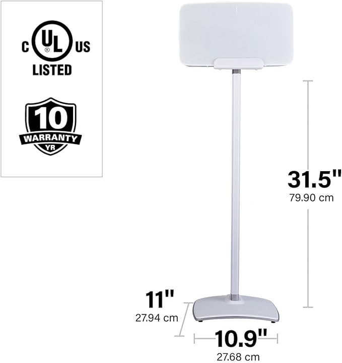 SANUS Wireless Speaker Stand for Sonos Five and Sonos Play:5 - Audio Enhancing Design for Vertical & Horizontal Audio with Built-in Cable Management & Premium Alloy Materials WSS52-W2 (White)