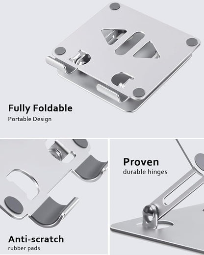 Tablet Stand Holder for Desk, Adjustable Desktop Tablet Holder, Foldable Aluminum Tablet Mount for iPad pro 11, iPad Air Mini, Samsung Galaxy Tabs Z Fold Kindle Fire 4-12 inch, Silver