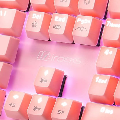 i-rocks K75M Illuminated Mechanical Keyboard, 104 Keys, PBT Keycaps, Backlit LED Light and Shortcut Keys - Programmable Light & Macro Recorder (Cherry MX Red Switch, Pink)