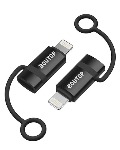 [MFi Certified] 36W USB C to Lightning Cable Adapter, Support Data Sync/PD Fast Charging Compatible with iPhone iPad AirPods, with Anti-Lost Holder - Black 2 Pack