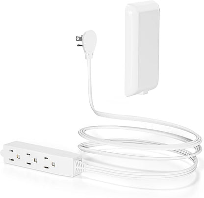 Flat Plug Power Strip 3FT - Ultra Thin Extension Cord White Wall Outlet Extender 3 Outlets with Baby Proofing Cover for Kitchen, Behind TV, Bedroom ETL Listed 13A 125V 1625W