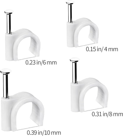 Cable Clips, 400 Pcs, 4mm 6mm 8mm 10mm, Wire Wall Clips with Steel Nails, Ethernet Cable Clips, Cable Tacks Coax Cable Clips, RG6 RG59 CAT6 RJ45 Cable Cord Clips, White…