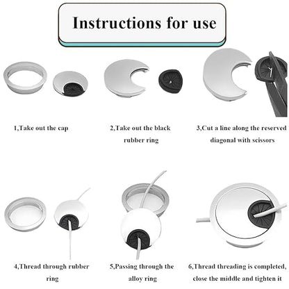 HAHIYO 2Pcs 2.4Inch/60mm Brushed Silver Zinc Alloy Desk Grommet Wire Grommet Cable Management Cord Hole Cover Desk Wire Hole Insert Wire Organizer for Computer Office Home School Equipment Systems