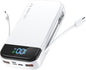 Portable Charger 32000mAh, 22.5W QC 3.0 PD 20W Smart LED Display Fast Charging Built in Cables Power Bank, External Battery Pack Charge 5 Devices Compatible with Cellphones (White)