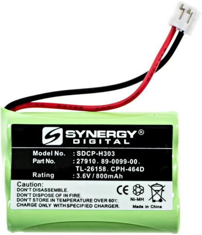 Synergy Digital Cordless Phone Batteries, Compatible with AT&T 27910 Cordless Phone, (Ni-MH, 3.6V, 800 mAh) Ultra High Capacity, Combo-Pack Includes: 3 x SDCP-H303 Batteries